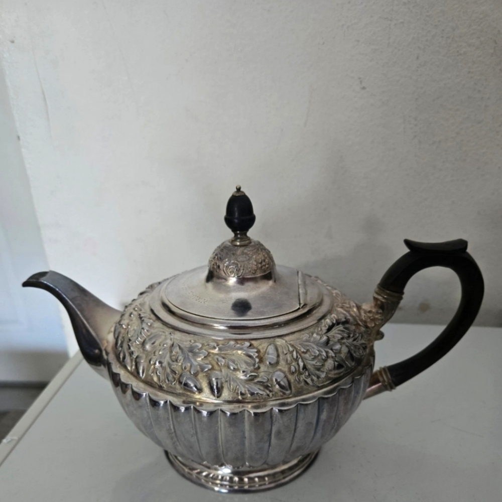 Elegant Silver Teapot with Black Handle Dated 1895 And Signed